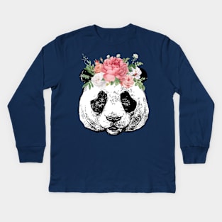 Panda Bear and Bouquet Pop Art Kids Long Sleeve T-Shirt